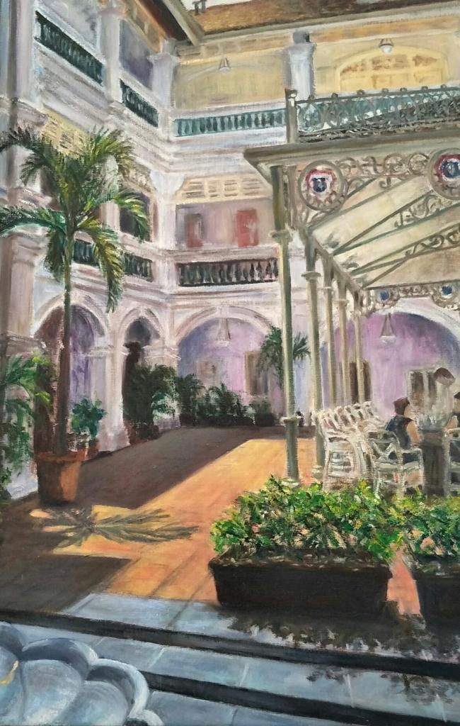 Painting - The Raffles Courtyard, Oil on canvas, 26x32inches, SGD 700 by Rekha Joseph